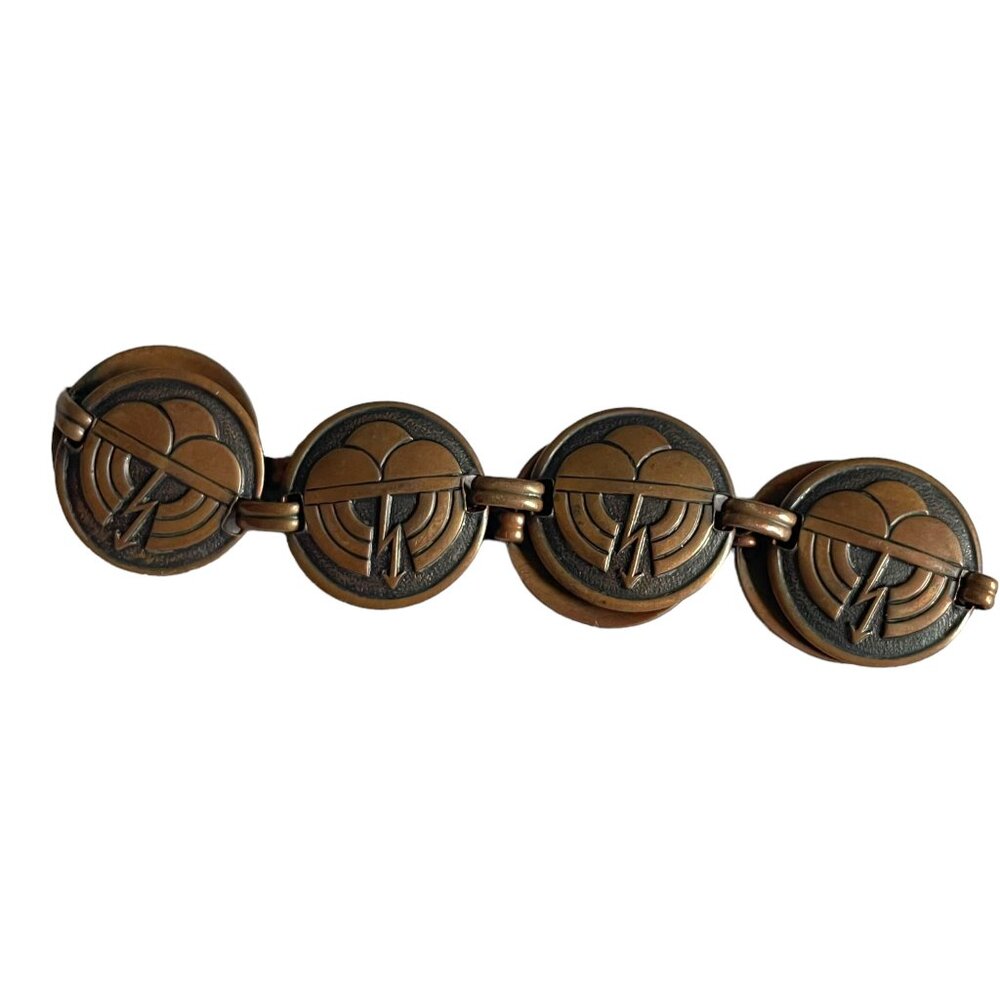 Vintage Copper Thunder Cloud Clasp Disc Link Bracelet Southwestern Native Art